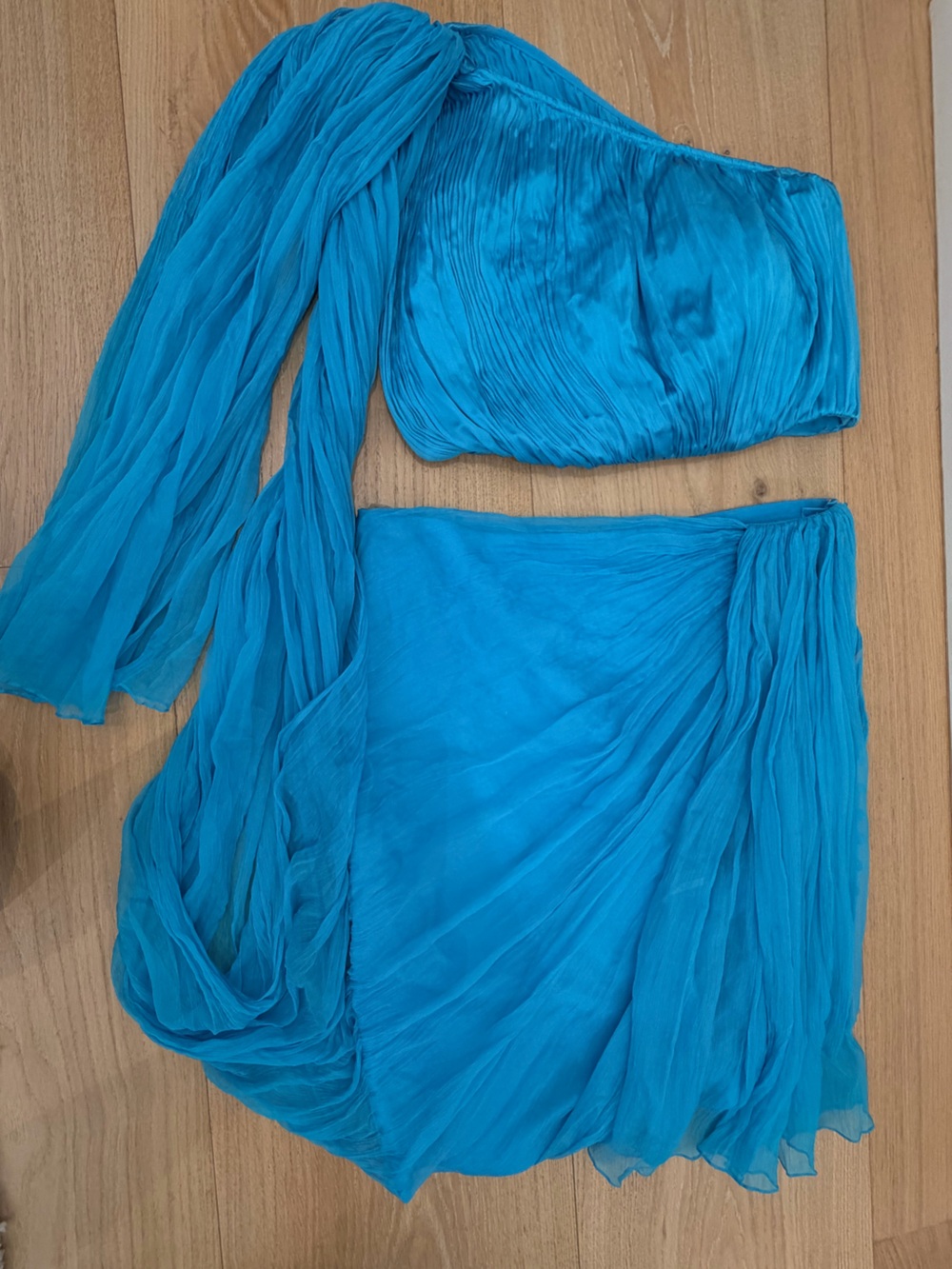 Turquoise Strapless Pleated Two-Piece Dress